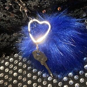 Pom Pom Blue Keychain Ball Heart Keyring Bag Accessory Gift Y2K Fluffy Fuzzy NEW